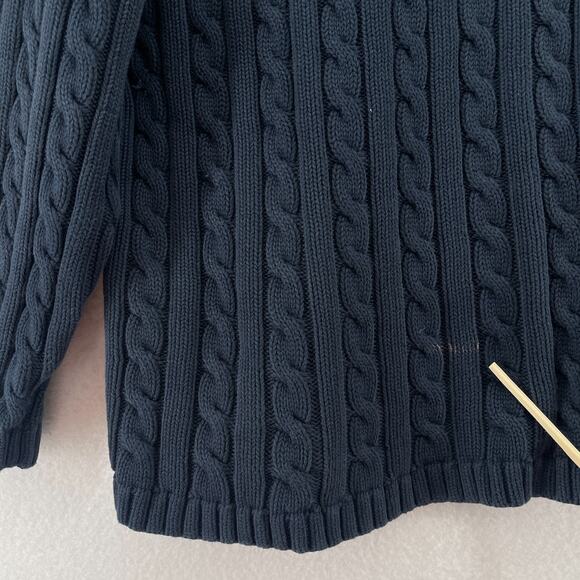 LL BEAN Sweater Womens 3X Plus Cable Knit Mock Neck Full Zip Cotton Blue - Picture 10 of 14